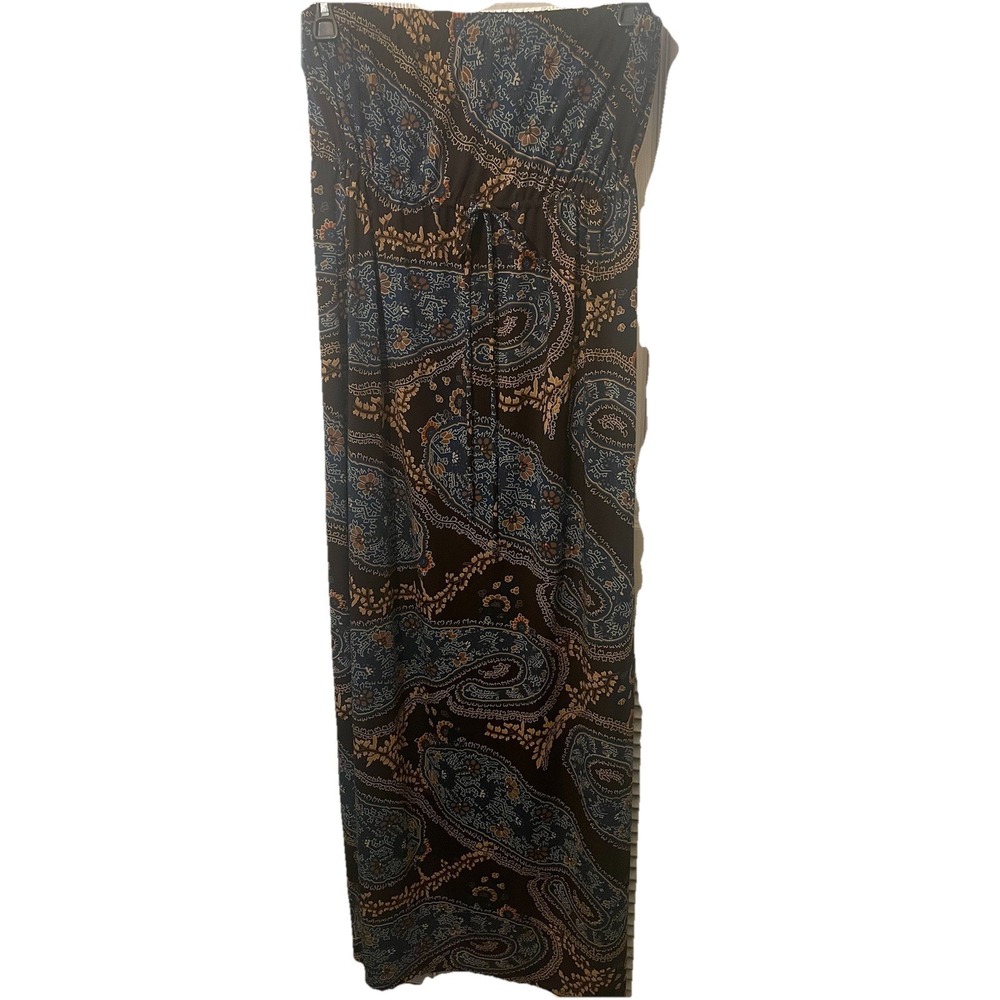 Allen‎ B By Allen Schwartz Maxi Dress L Paisley Boho Blue Tie Waist Stretch - Picture 2 of 6